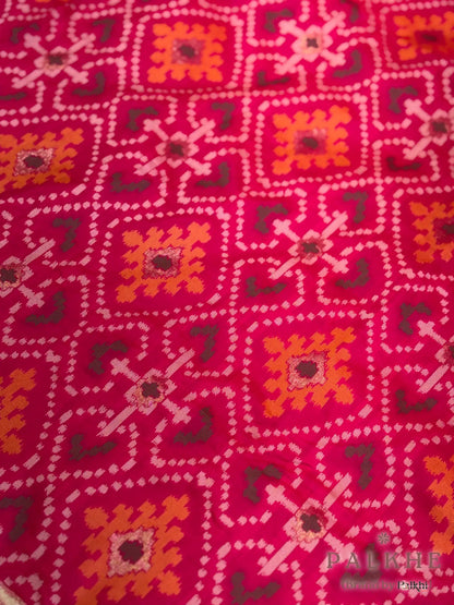 Rani Pink Patola Geometric in Semi Silk (BH38)