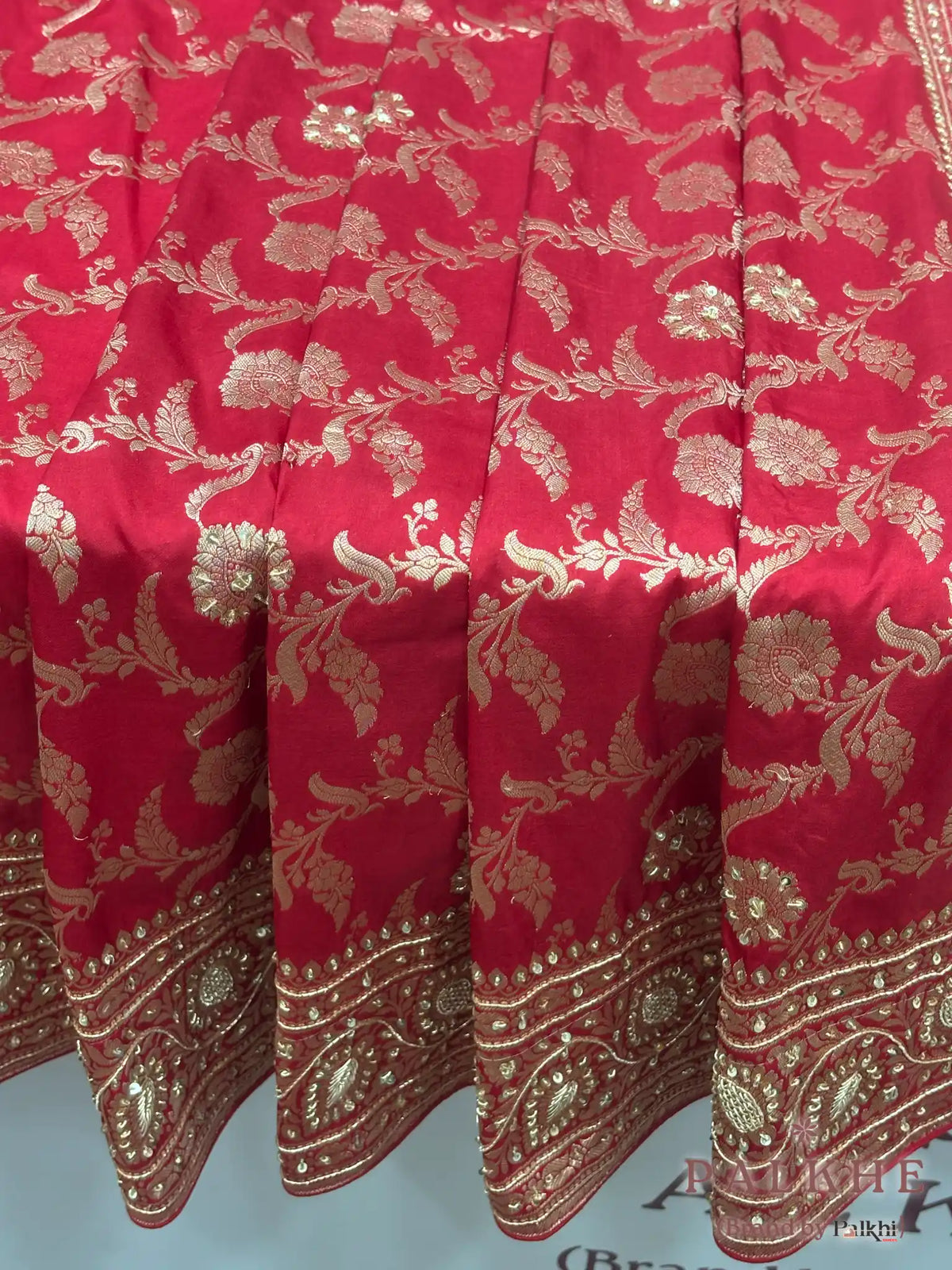 Red Floral Jaal Banarasi x Hand Embroidery (CO77)