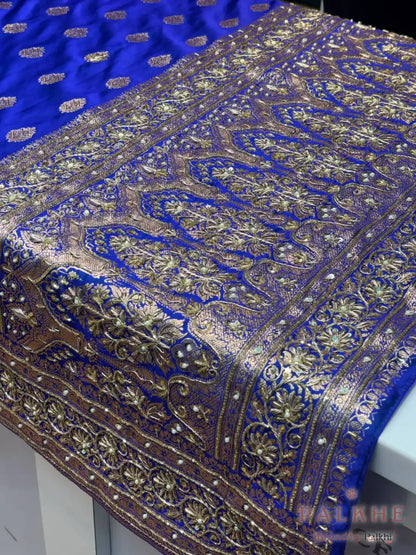 Royal Blue Buttis Mashru Silk Banarasi x Hand Embroidery