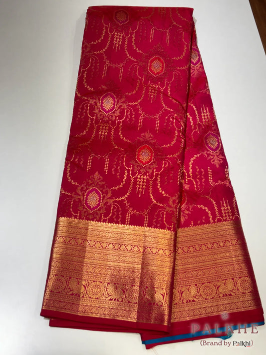 Pink Kanjivaram Geometric Motifs in Pure Silk