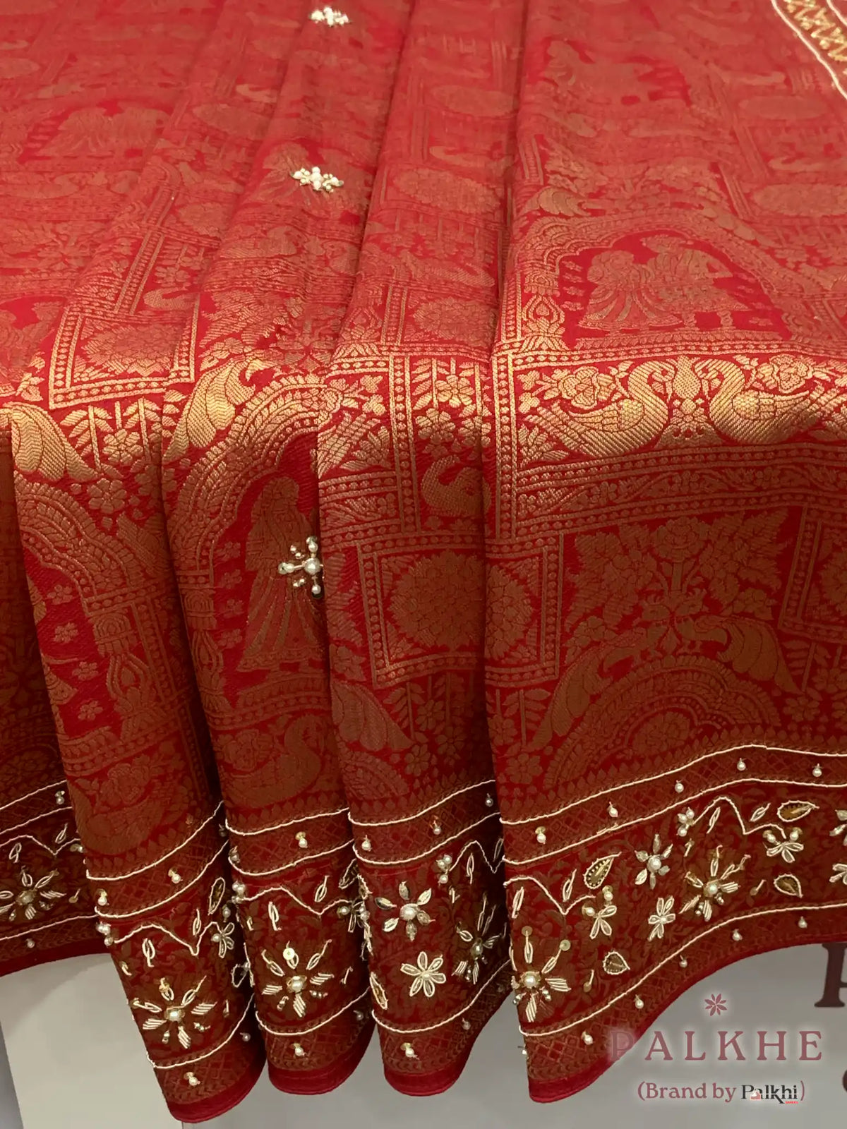 Red Raja Rani Kanjivaram x Hand Embroidery (CR98)