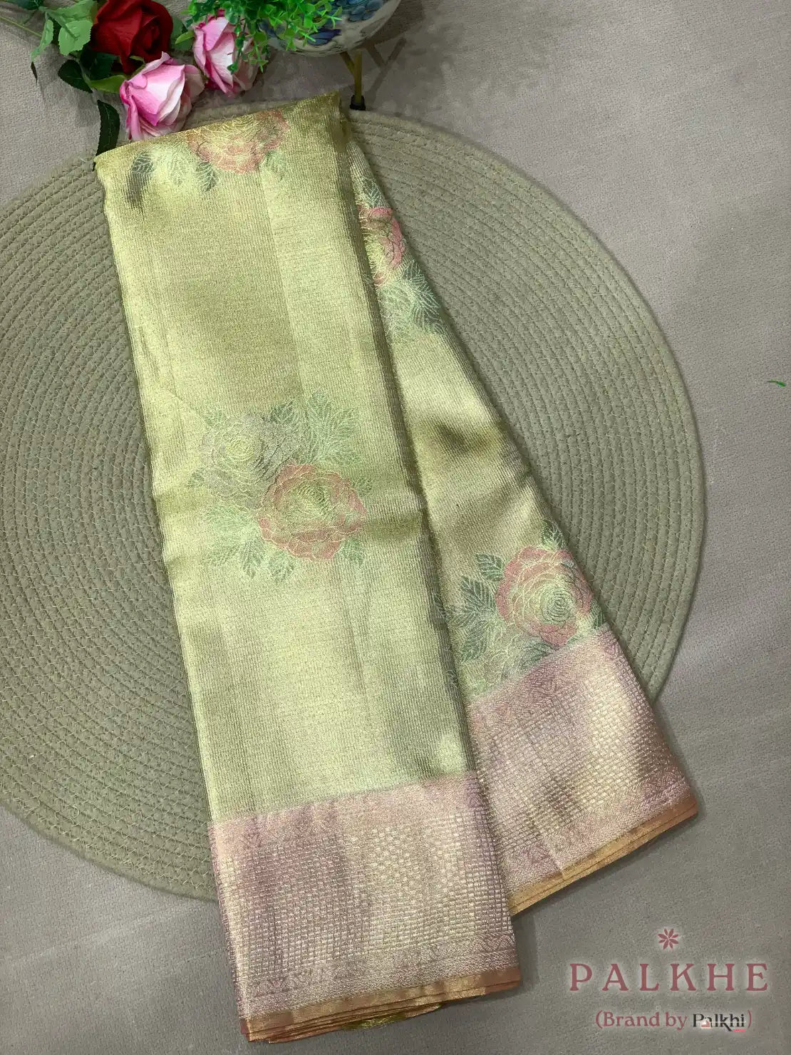 Pista Toned Kanjivaram Floral Buttas in Pure Kanjivaram Silk (CN99)