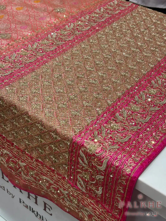 Pink Pure Katan Silk Banarasi x Hand Embroidery (CR99)