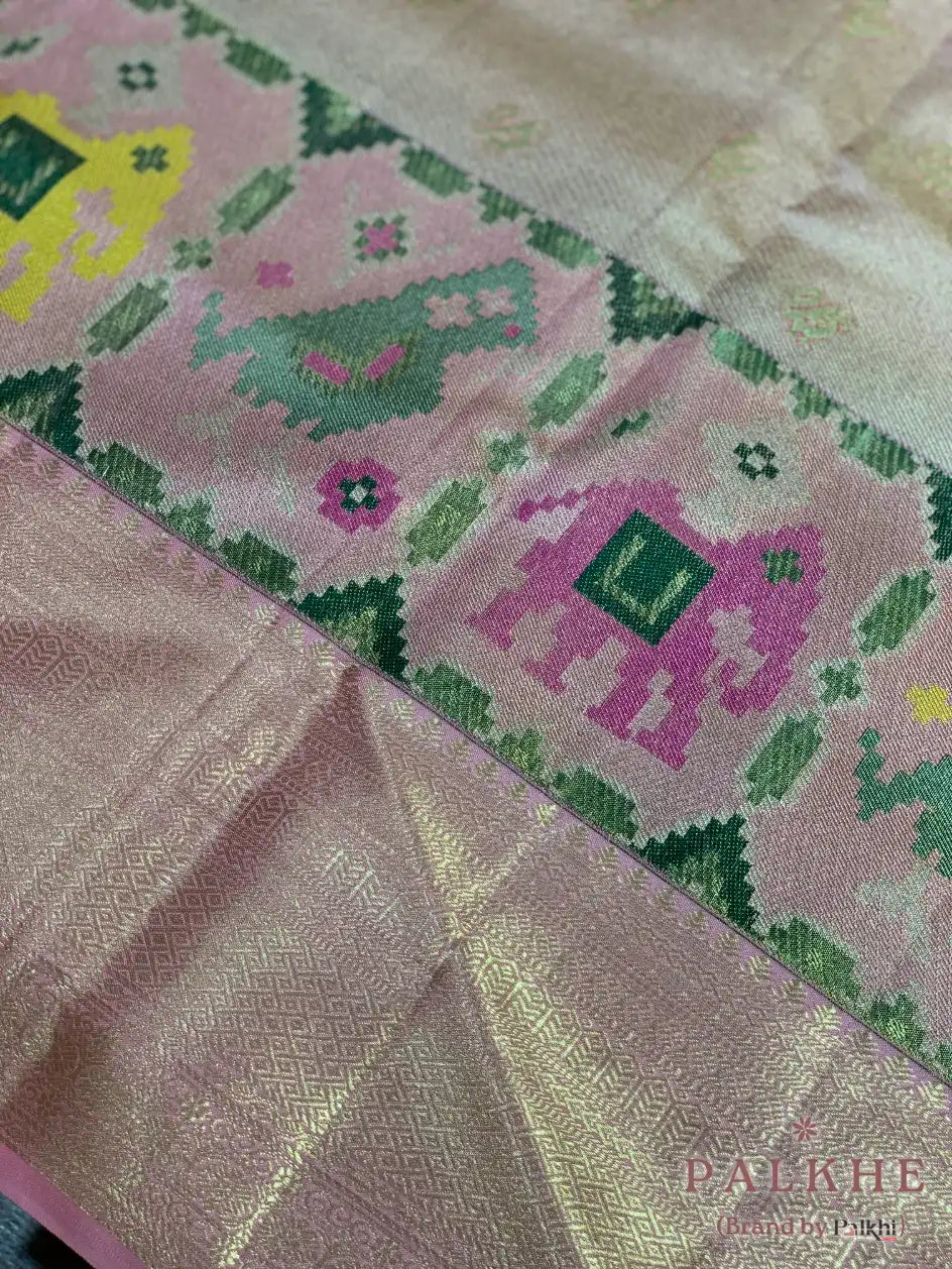 Light Pink Patola Kanjivaram in Pure Tissue Silk (CR32)
