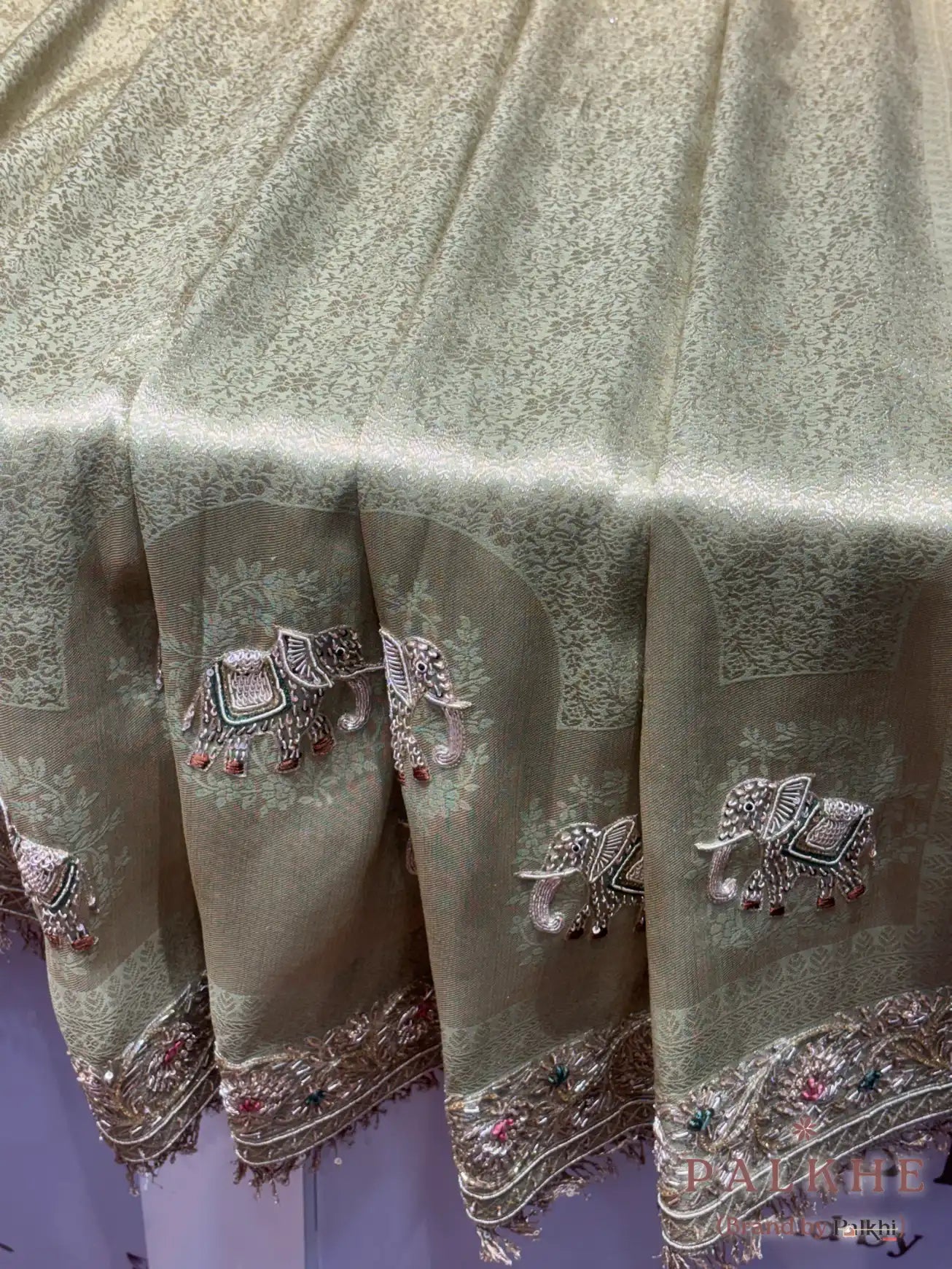 Beige Tissue Silk Banarasi x Hand Embroidery