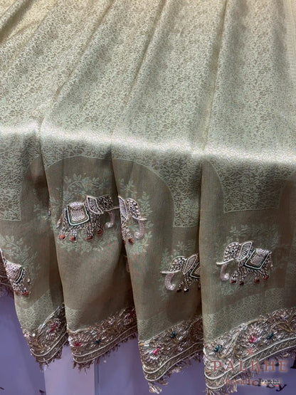 Beige Tissue Silk Banarasi x Hand Embroidery