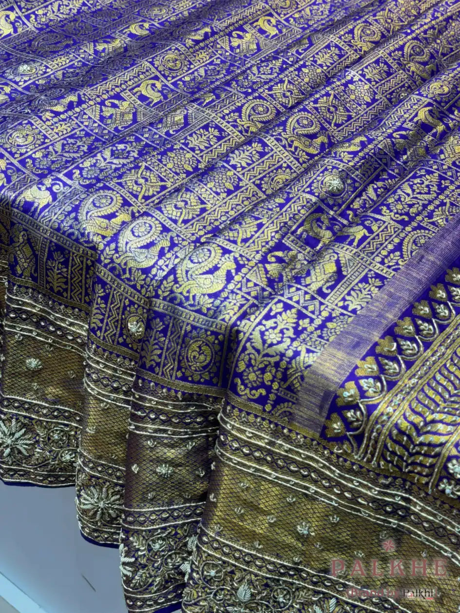 Purple Pure Silk Kanjivaram x Hand Embroidery
