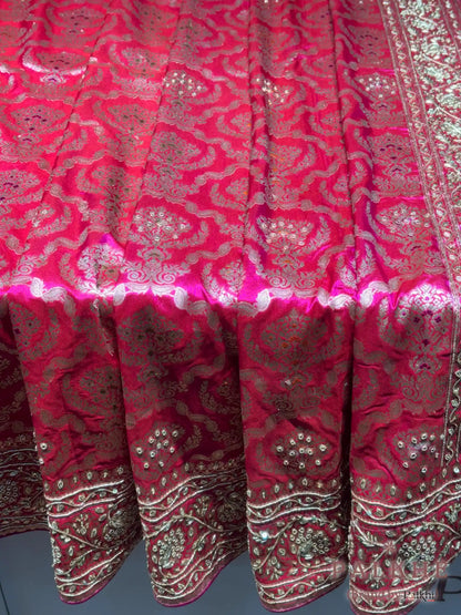 Rani Pink Jaal Banarasi x Hand Embroidery