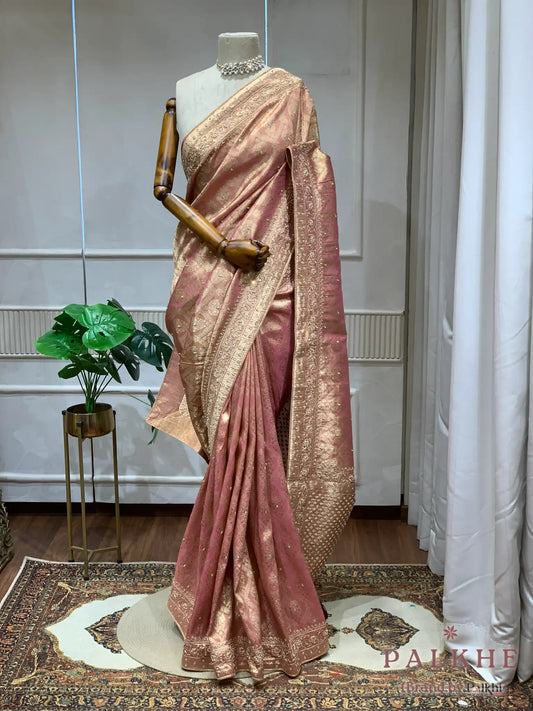 Pink Tissue Kanjivaram Silk x Hand Embroidery
