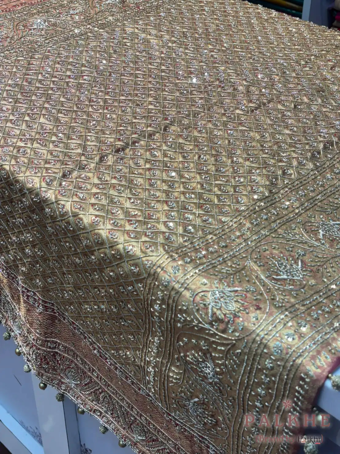 Golden & Red Pure Kanjivaram Patola x Hand Embroidery
