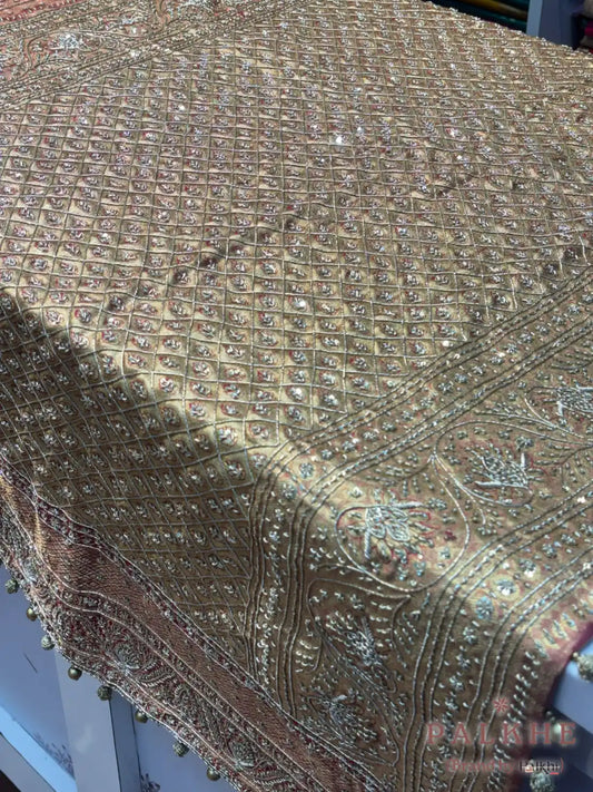 Golden & Red Pure Kanjivaram Patola x Hand Embroidery