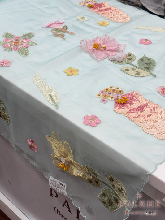 Light Blue Fancy Handcrafted 3d Floral Appliqué in Organza (cr01)