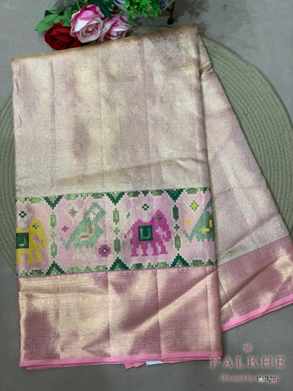 Light Pink Patola Kanjivaram in Pure Tissue Silk (CR32)