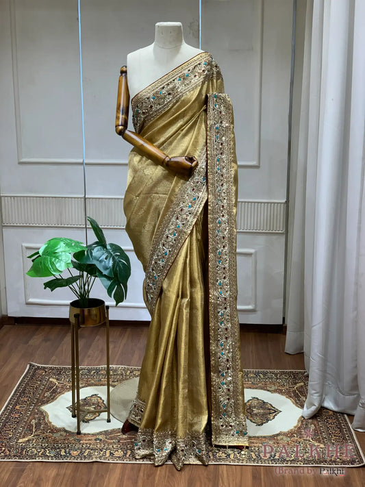 Golden Kanjivaram x Hand Embroidery (CQ91)