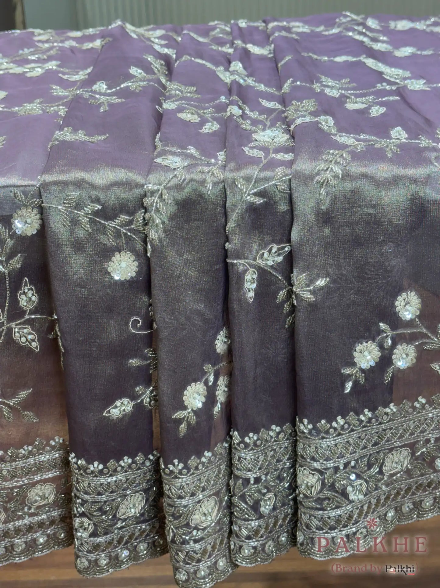 Lavender Jaal Tissue Silk x Hand Embroidery