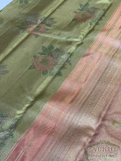 Pista Toned Kanjivaram Floral Buttas in Pure Kanjivaram Silk (CN99)