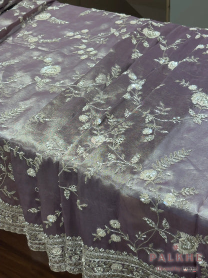 Lavender Jaal Tissue Silk x Hand Embroidery