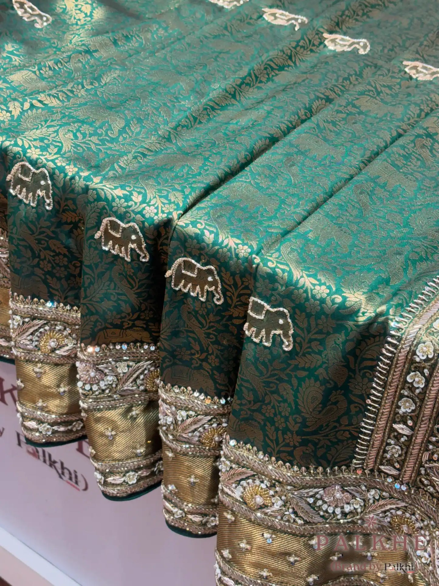 Bottle Green Pure Kanjivaram x Hand Embroidery