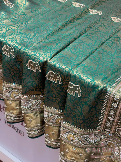 Bottle Green Pure Kanjivaram x Hand Embroidery