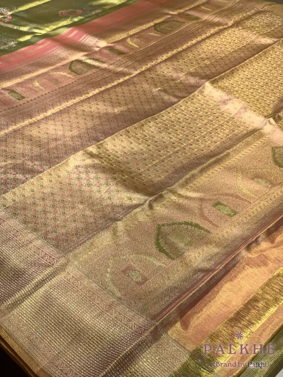 Pista Toned Kanjivaram Floral Buttas in Pure Kanjivaram Silk (CN99)