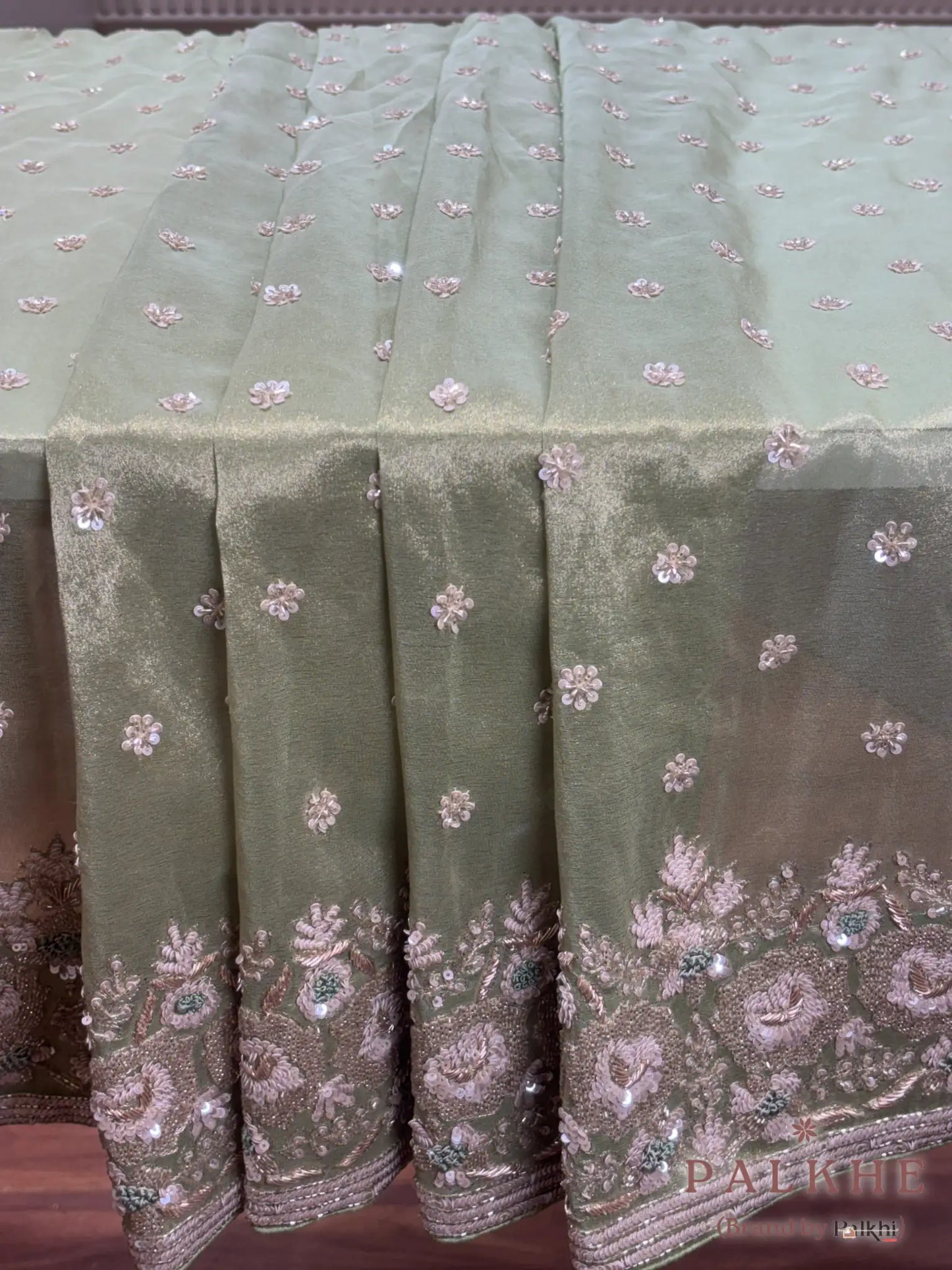 Pista Green Buttis Tissue Silk x Hand Embroidery