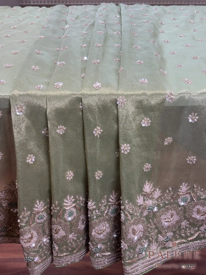 Pista Green Buttis Tissue Silk x Hand Embroidery