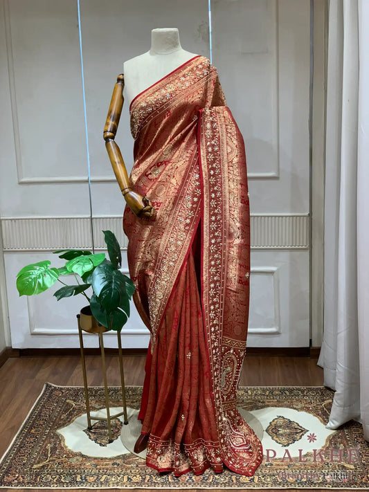 Red Raja Rani Kanjivaram x Hand Embroidery (CR98)