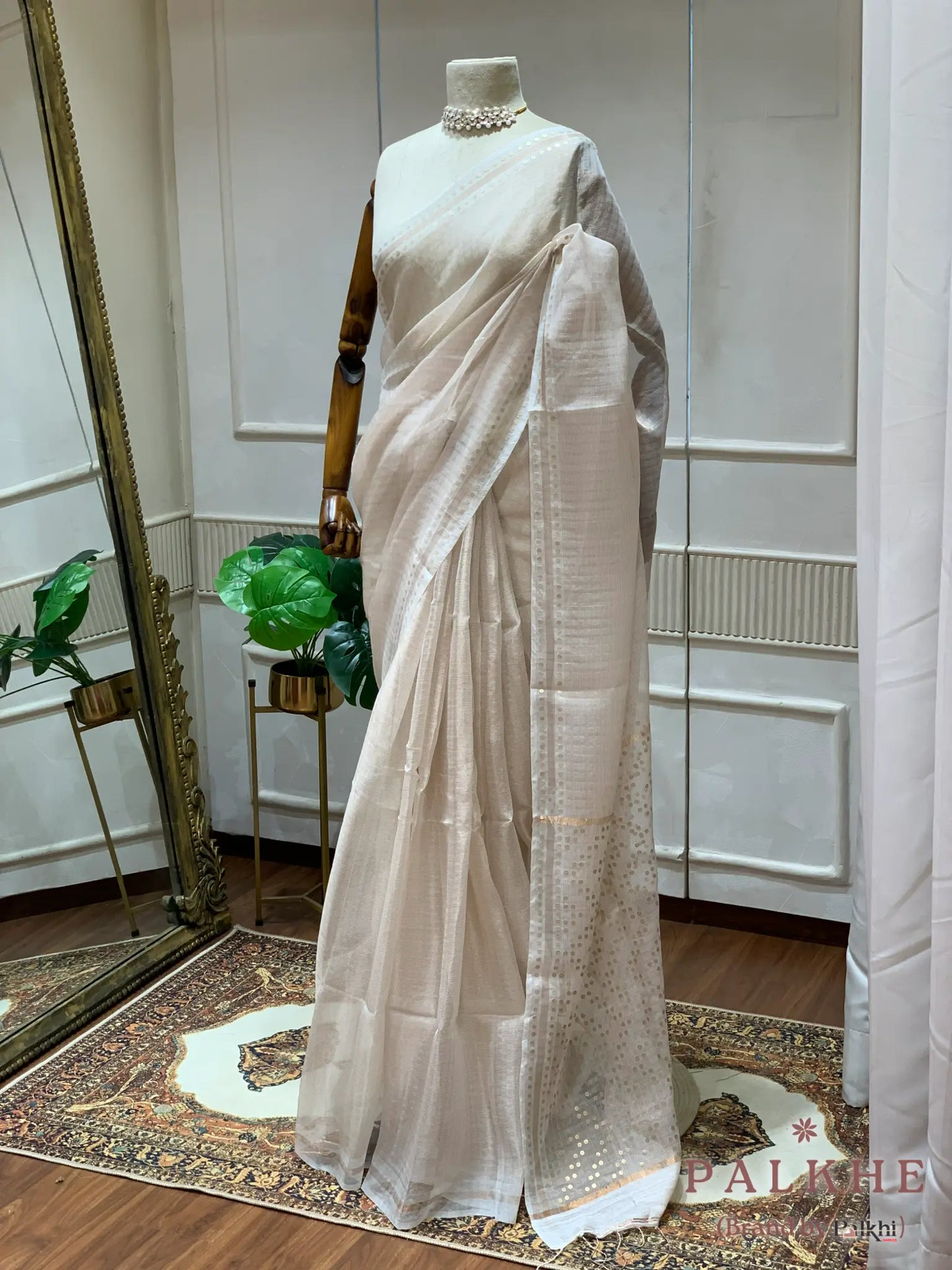 Off-White Chanderi in Tissue Kora