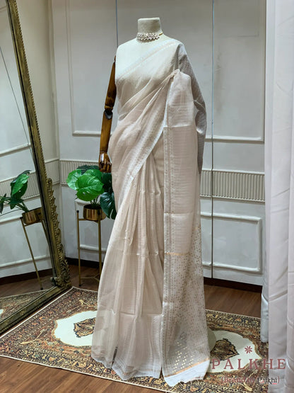 Off-White Chanderi in Tissue Kora