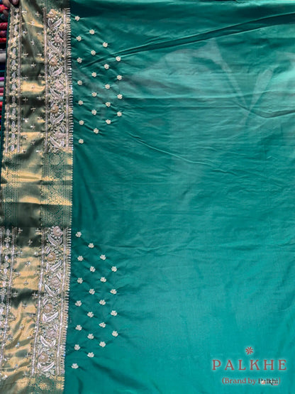 Bottle Green Pure Kanjivaram x Hand Embroidery