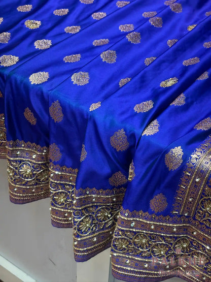 Royal Blue Buttis Mashru Silk Banarasi x Hand Embroidery