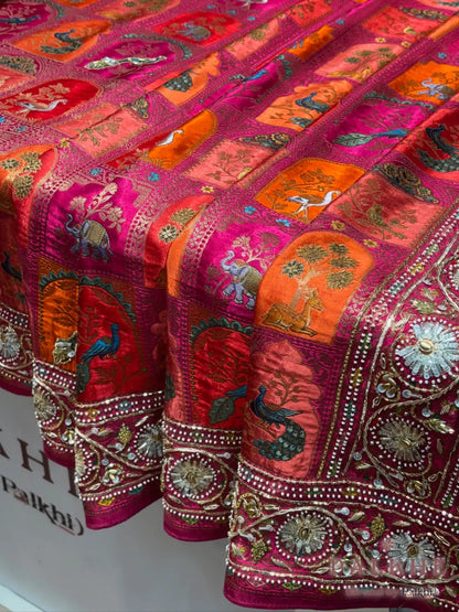 Multicolor Gajji Silk Rangkat x Hand Embroidery