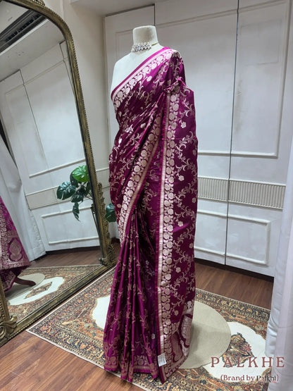 Magenta Banarasi Floral Jaal in Katan Silk