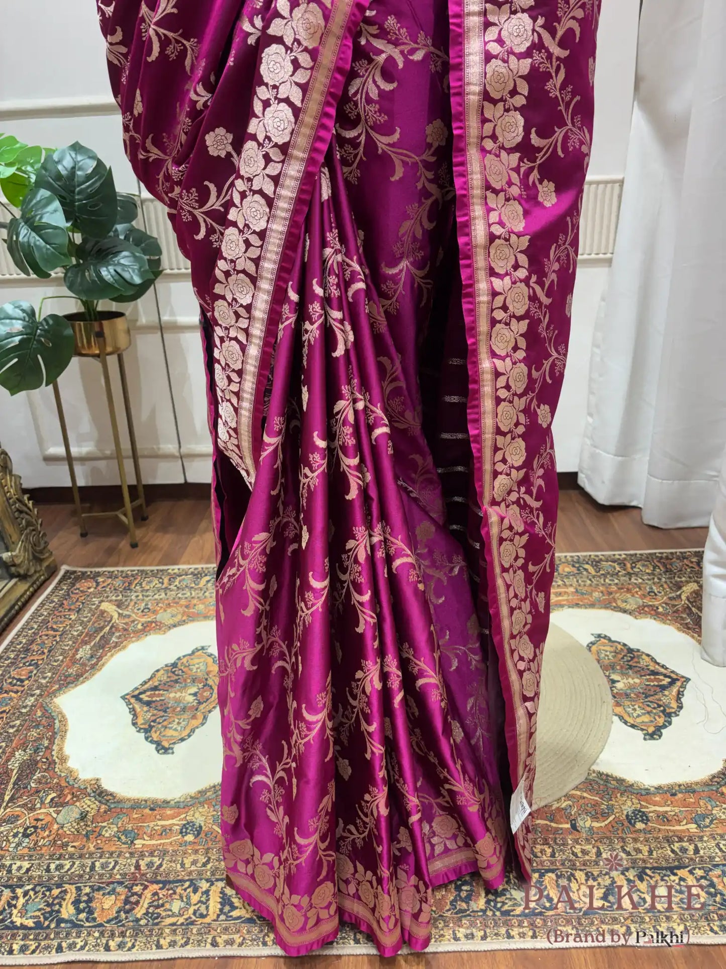 Magenta Banarasi Floral Jaal in Katan Silk