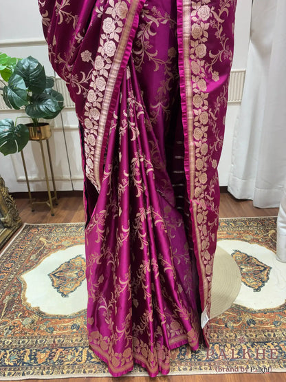 Magenta Banarasi Floral Jaal in Katan Silk