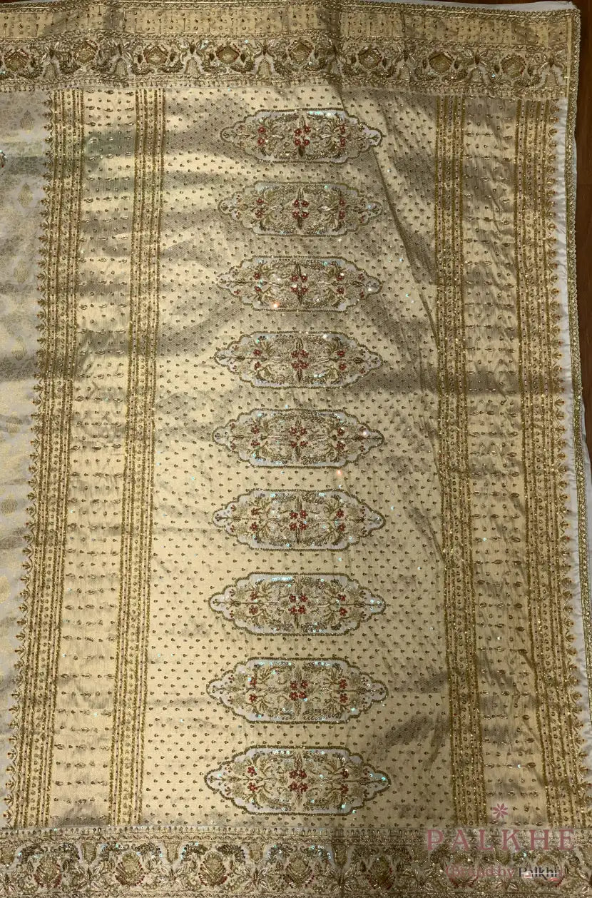 Ivory Pure Silk Kanjivaram x Hand Embroidery