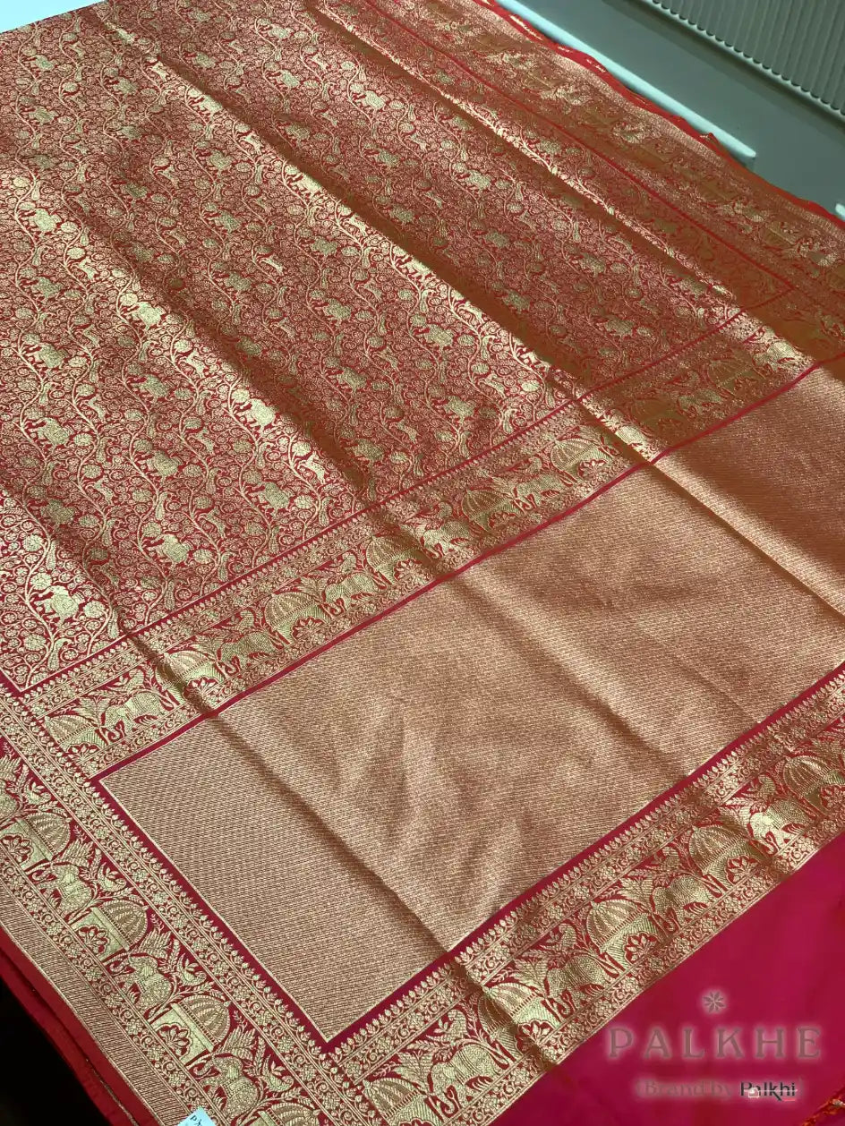 Red Banarasi Floral Jaal in Semi Silk (CQ55)