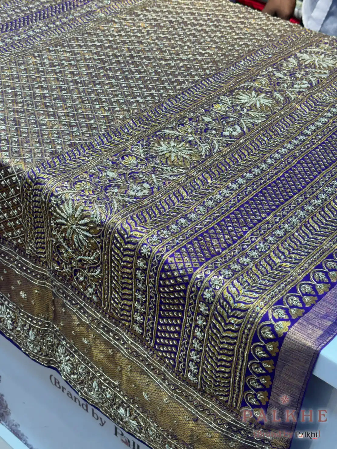 Purple Pure Silk Kanjivaram x Hand Embroidery