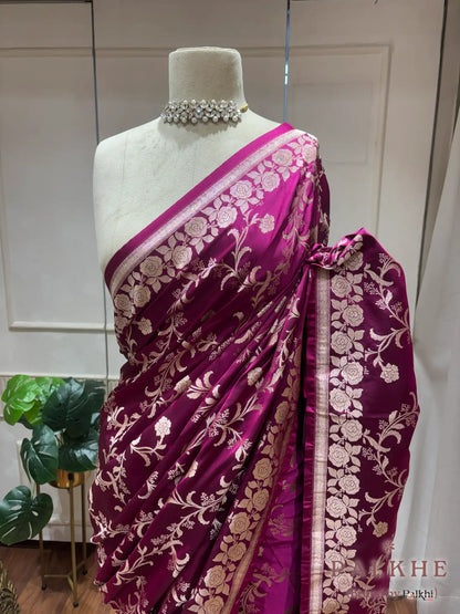 Magenta Banarasi Floral Jaal in Katan Silk