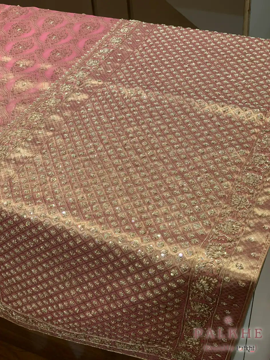 Pink Tissue Kanjivaram Silk x Hand Embroidery