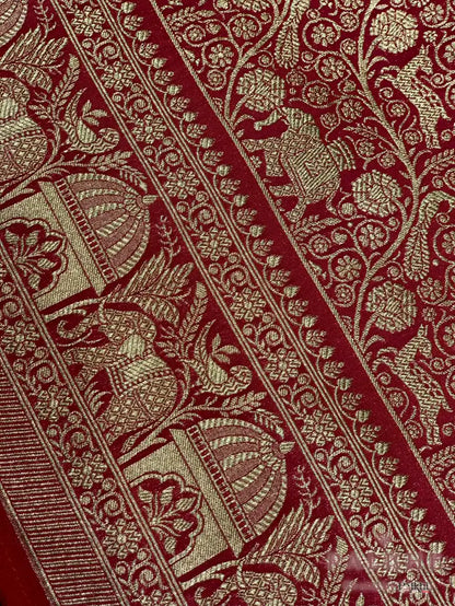 Red Banarasi Floral Jaal in Semi Silk (CQ55)