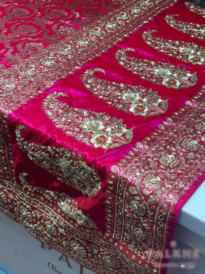 Rani Pink Jaal Banarasi x Hand Embroidery