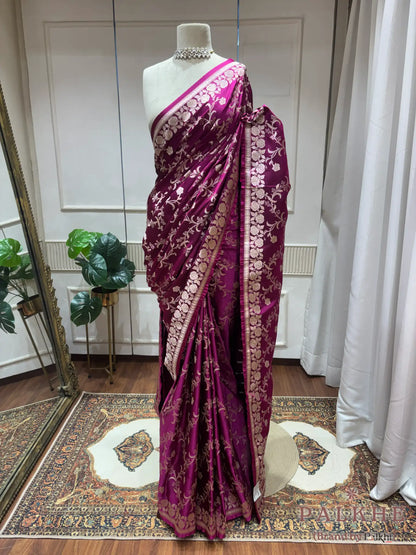 Magenta Banarasi Floral Jaal in Katan Silk