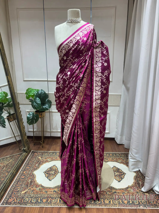 Magenta Banarasi Floral Jaal in Katan Silk