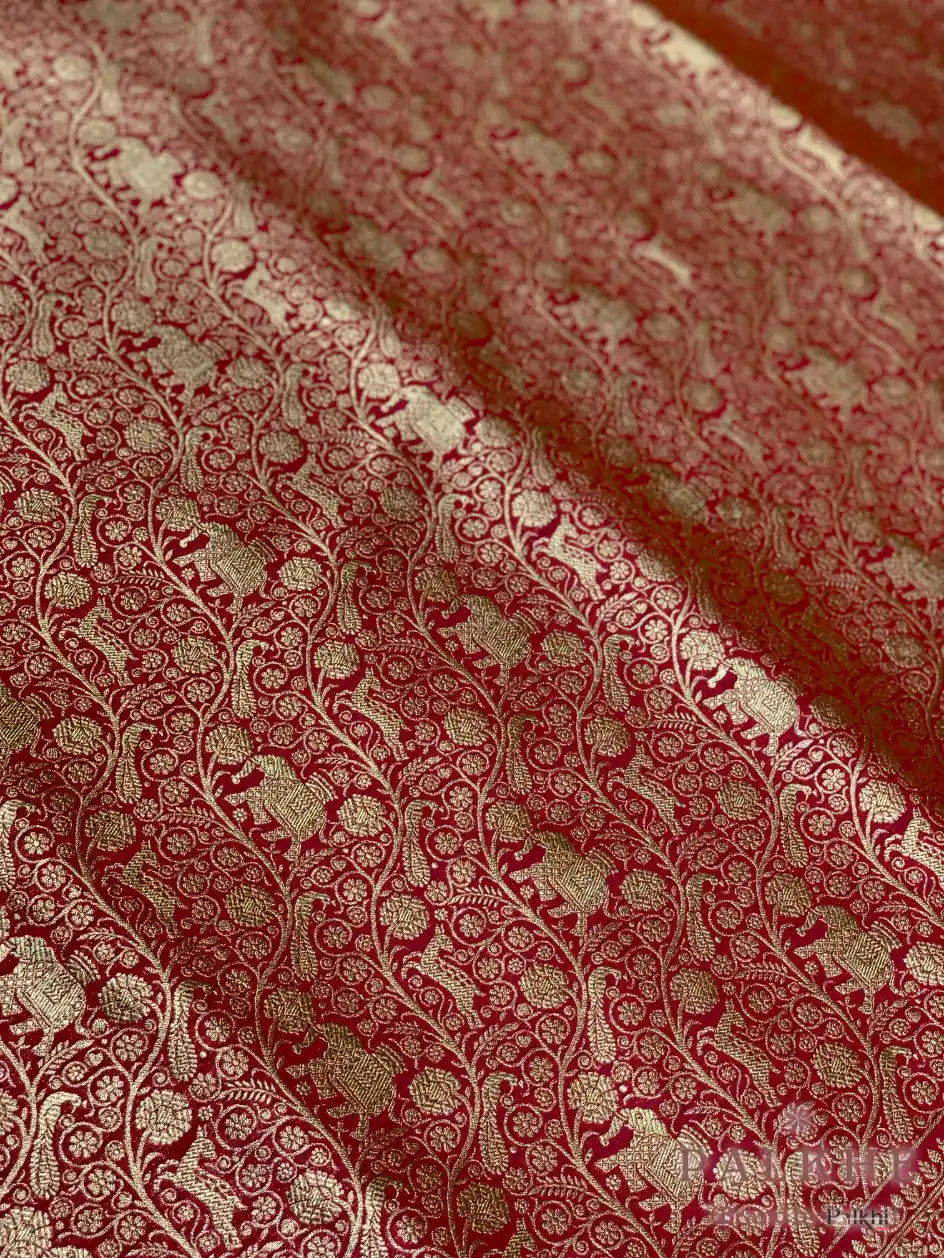 Red Banarasi Floral Jaal in Semi Silk (CQ55)