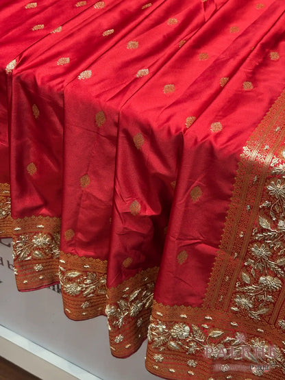Red Pure Katan Silk Banarasi x Hand Embroidery