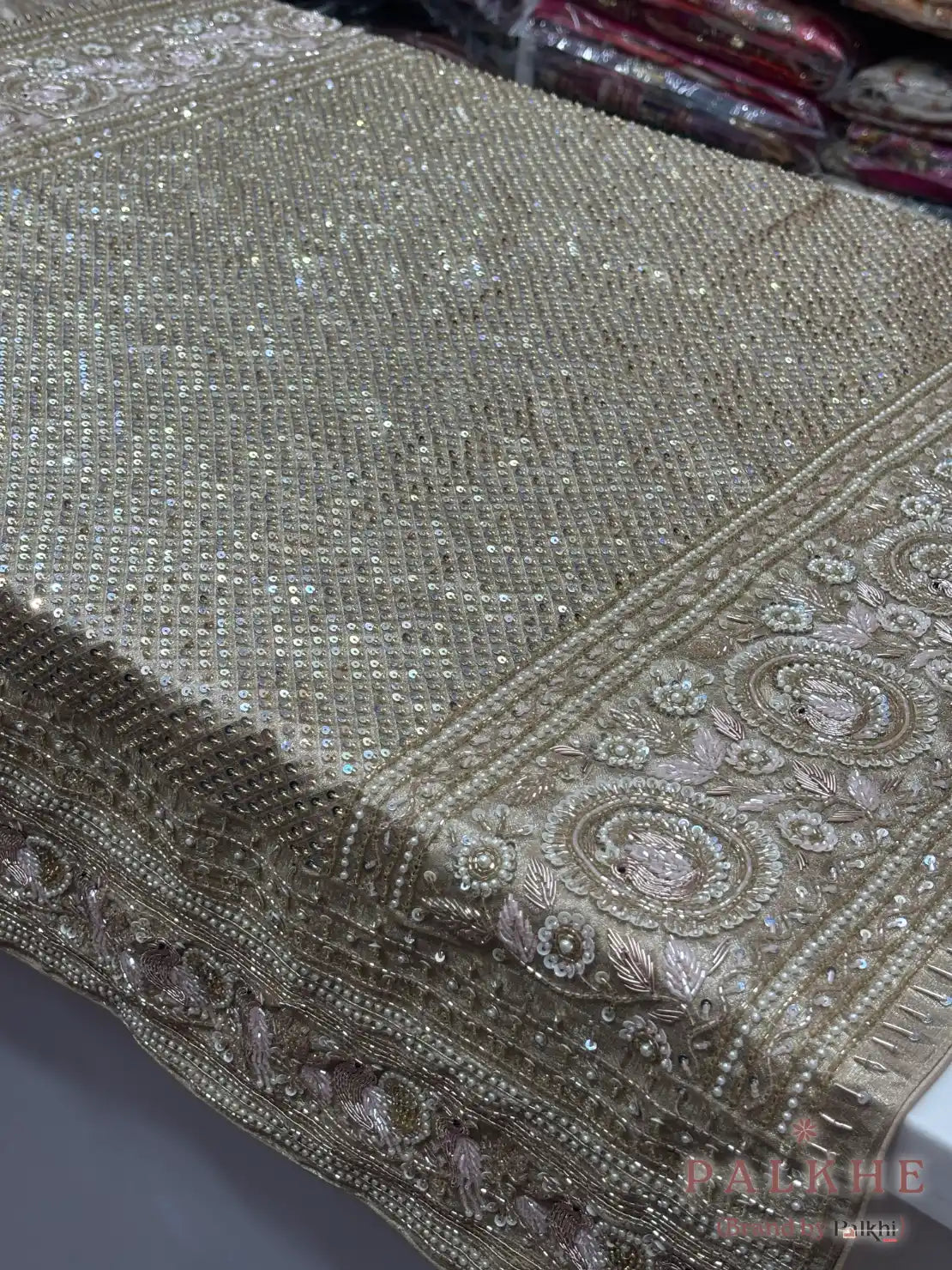 Gold Floral Jaal Kanjivaram x Hand Embroidery