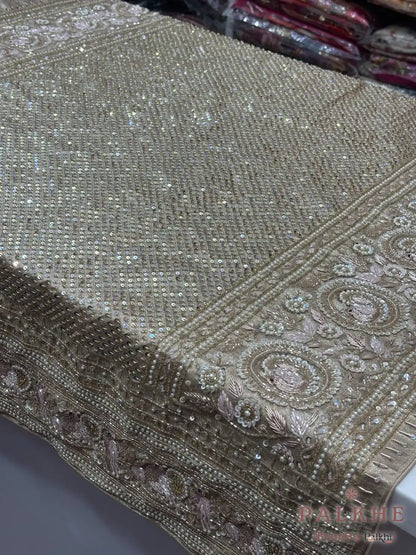 Gold Floral Jaal Kanjivaram x Hand Embroidery