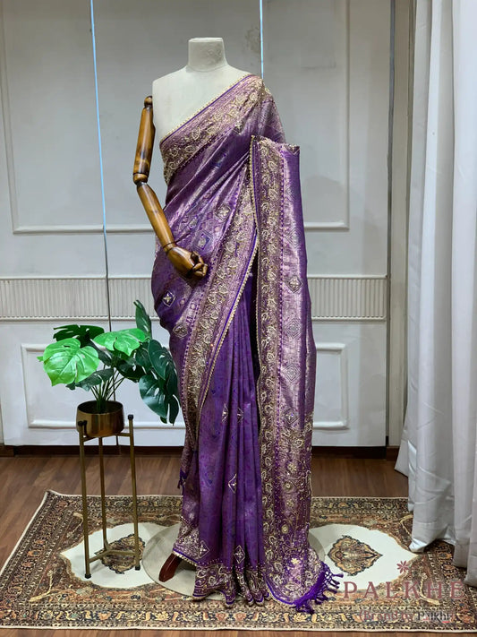 Purple Geometric Kanjivaram x Hand Embroidery (CH34)