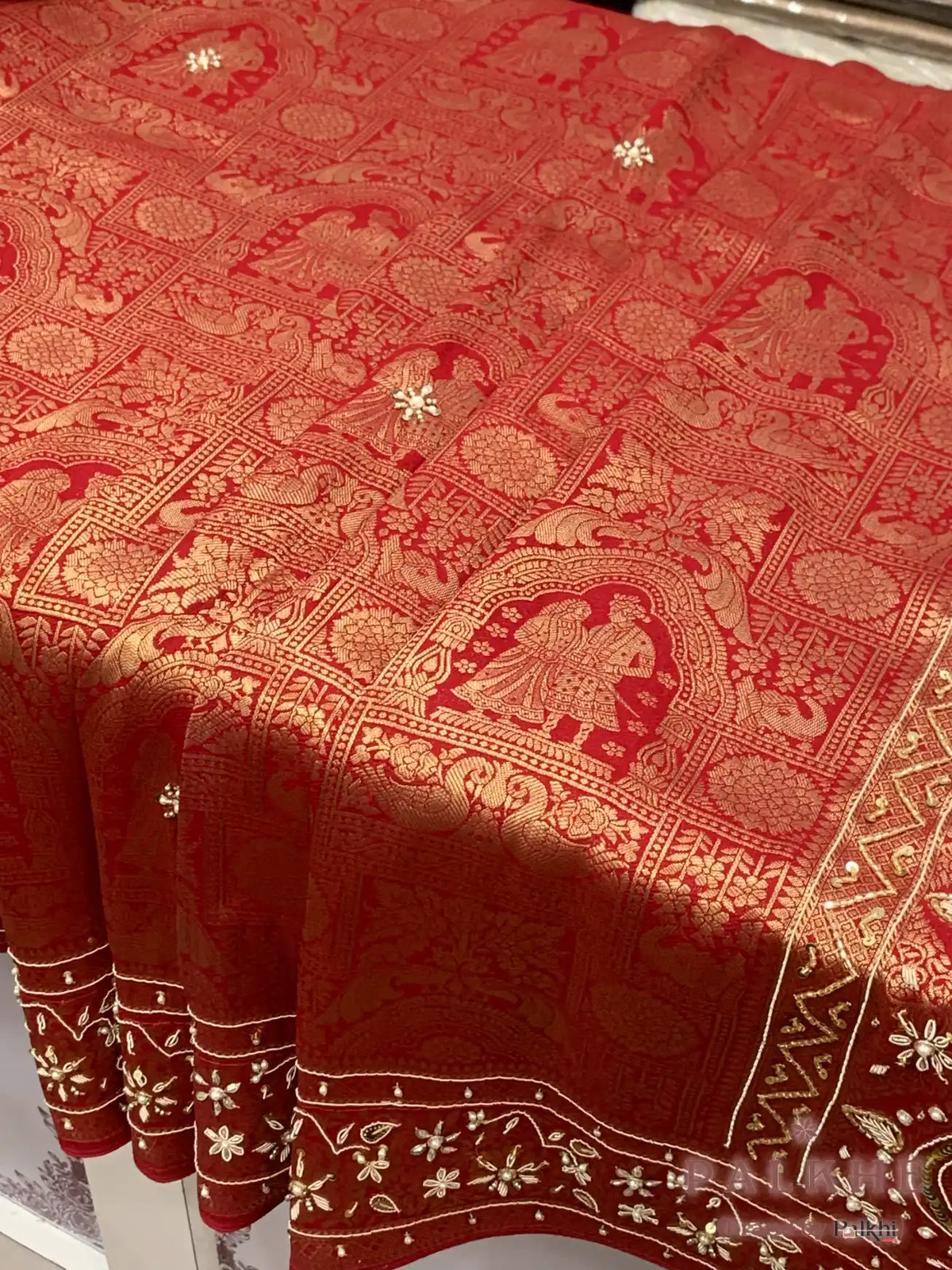 Red Raja Rani Kanjivaram x Hand Embroidery (CR98)
